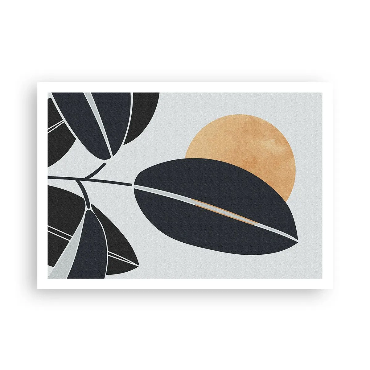 Affiche - Poster - Un motif de feuille minimaliste avec un soleil brillant en arrière-plan. - 100x70cm - Une chaude journée d'été - Décoration murale moderne pour le salon et la chambre ARTTOR