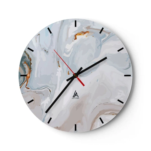 Horloge murale - Pendule murale - Un motif abstrait dans des tons de bleu, gris et beige avec une touche d'or. - 30x30cm - Blanc surélevé - Décoration murale moderne pour le salon, la cuisine et la chambre ARTTOR