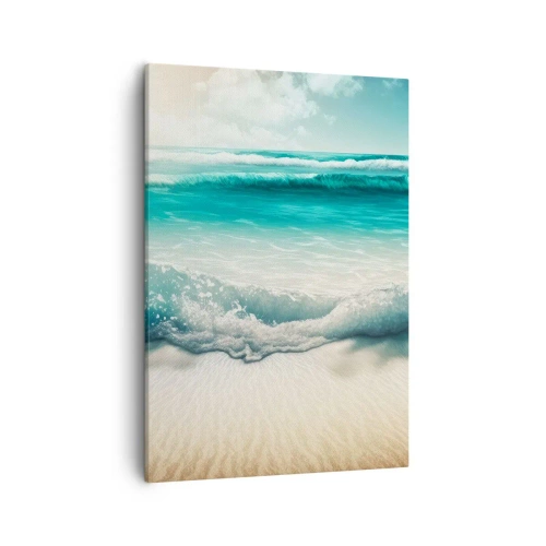 Impression sur toile - Image sur toile - Vagues de l'océan sur une plage de sable clair - 50x70cm - La paix de l'océan - Décoration murale moderne pour le salon et la chambre ARTTOR