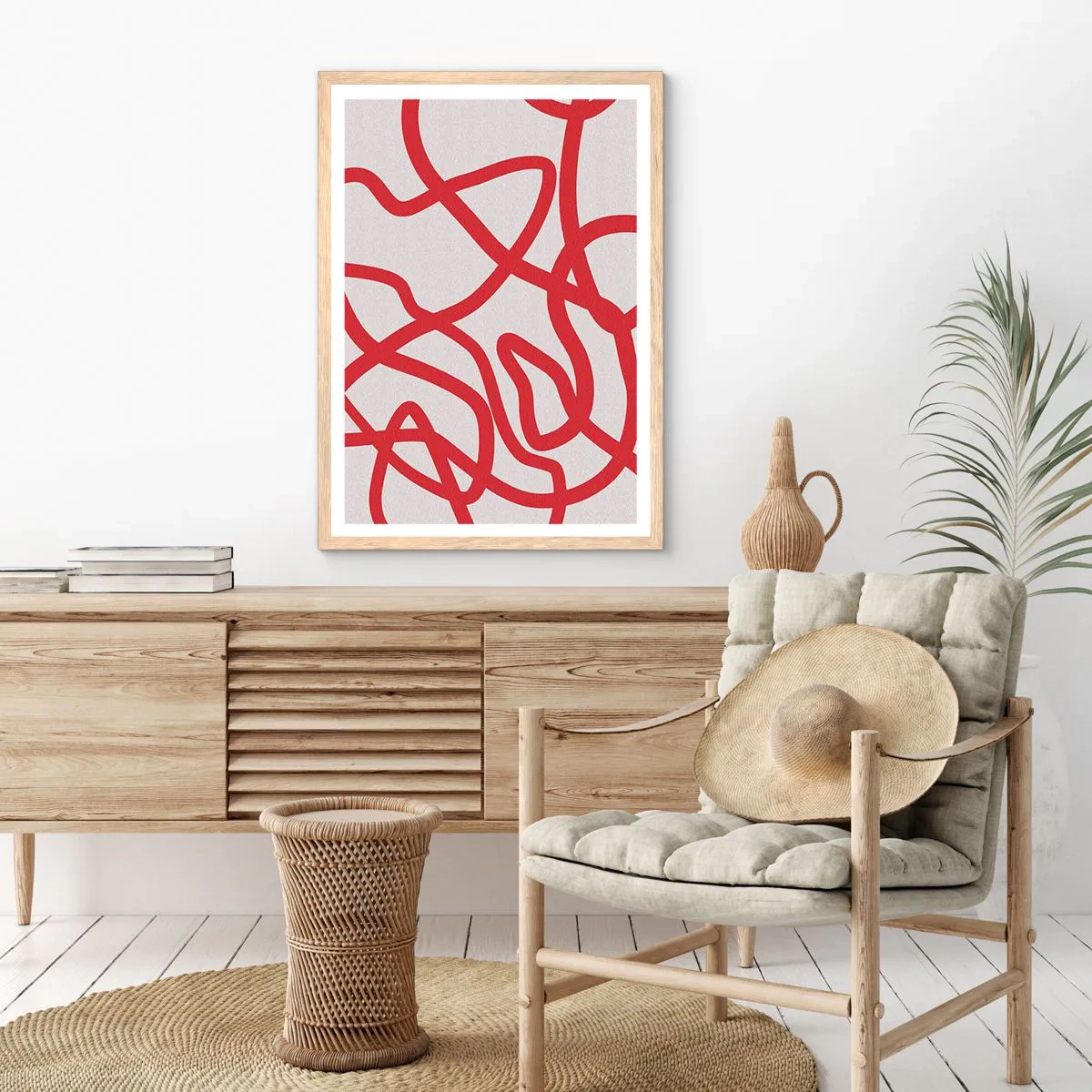 Affiche dans un chêne clair - Poster - Rouge sur blanc - 61x91 cm