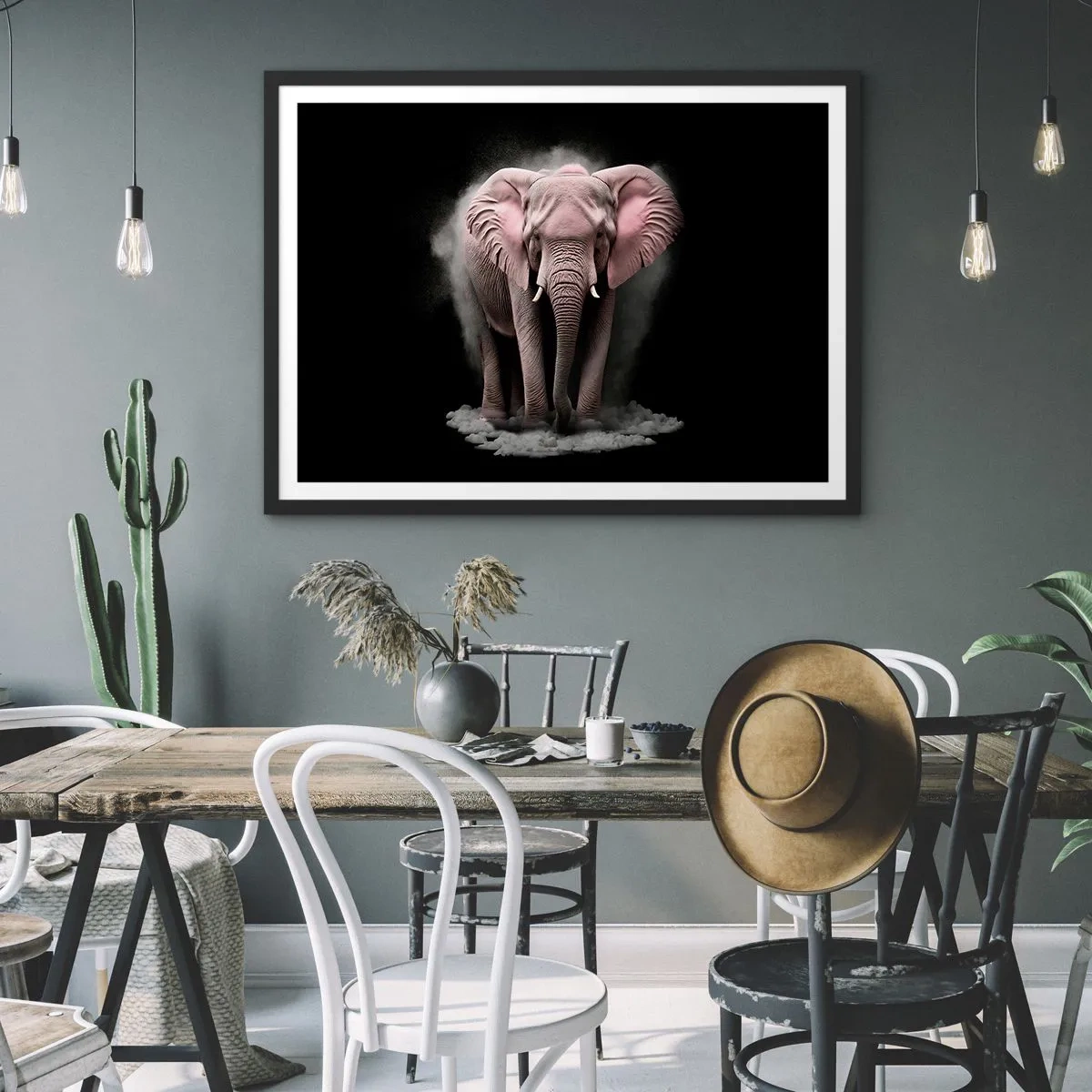 Affiche dans un cadre noir - Poster - Ne pensez pas à un éléphant rose ! - 50x40 cm
