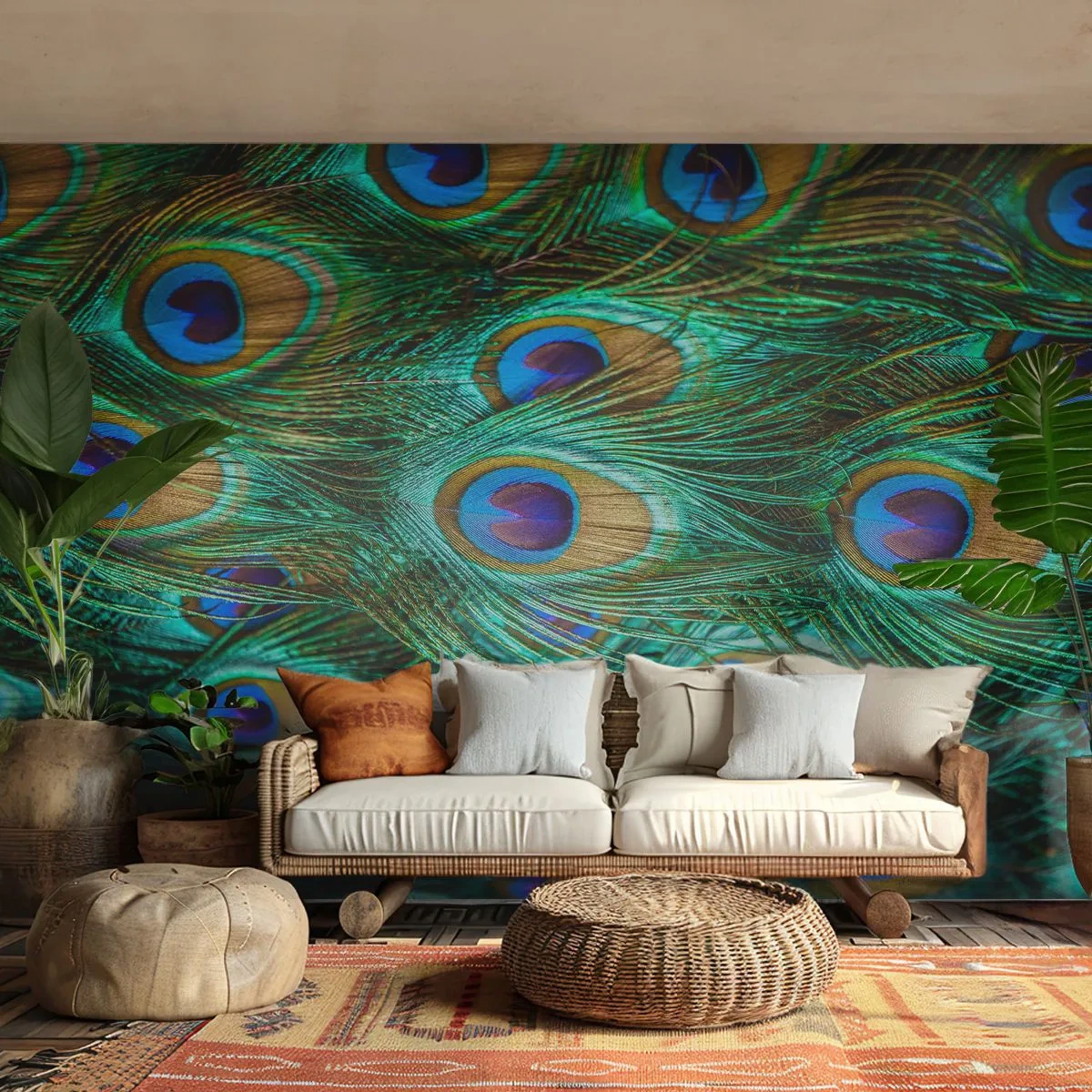 Papier Peint Photo Premium Canvas - Un regard de paon - Abstraction, Plumes de paon, Plume oiseau - 150x105 cm