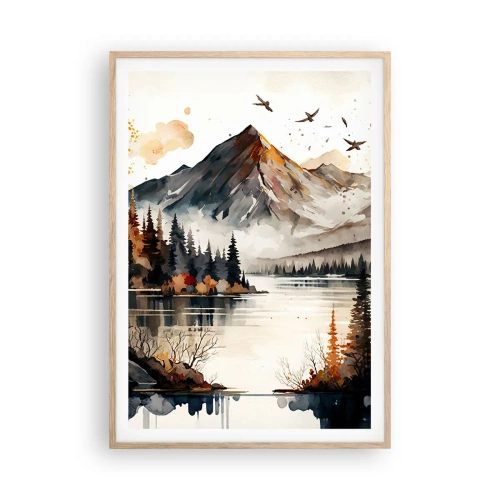 Affiche dans un chêne clair - Poster - Automne doré dans les montagnes - 70x100 cm