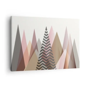 Impression sur toile - Image sur toile - Montagnes géométriques colorées aux tons pastel - 70x50cm - Vue pyramidale - Décoration murale moderne pour le salon et la chambre ARTTOR