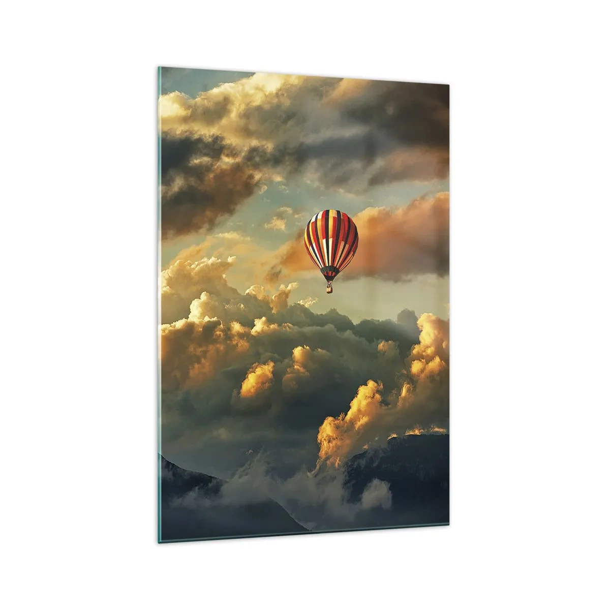 Impression sur verre - Image sur verre - Un ballon sur fond de nuages dramatiques - 70x100cm - Je vole parce que je veux - Décoration murale moderne pour le salon et la chambre ARTTOR