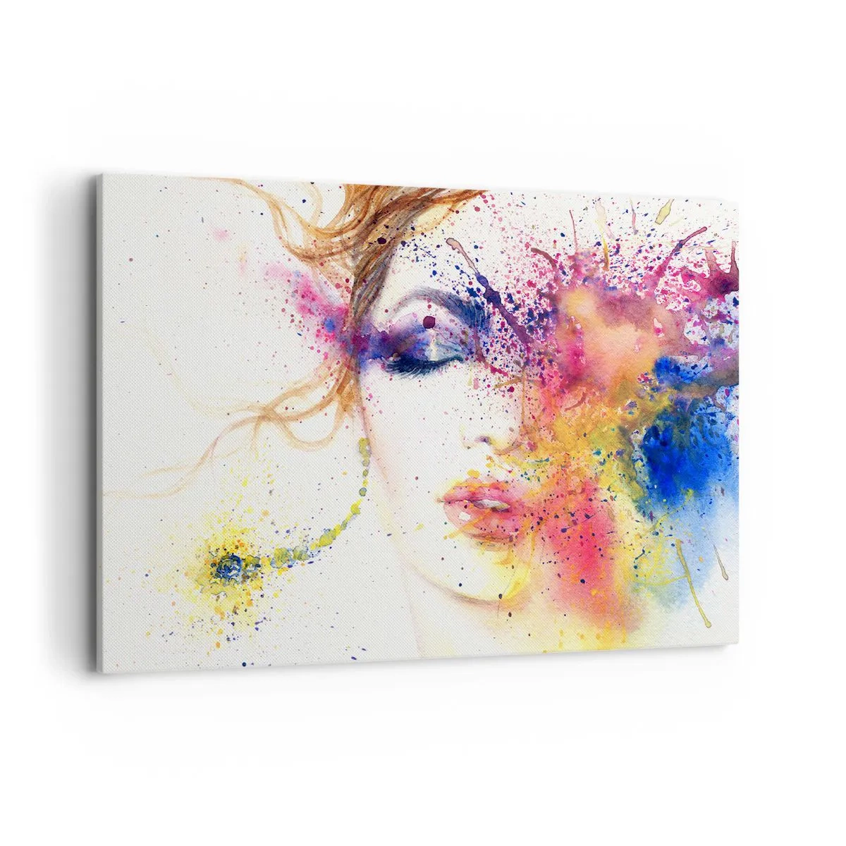 Impression sur toile - Image sur toile - Un portrait artistique d'une femme aux couleurs aquarelles expressives. - 100x70cm - Vertiges arc-en-ciel - Décoration murale moderne pour le salon et la chambre ARTTOR