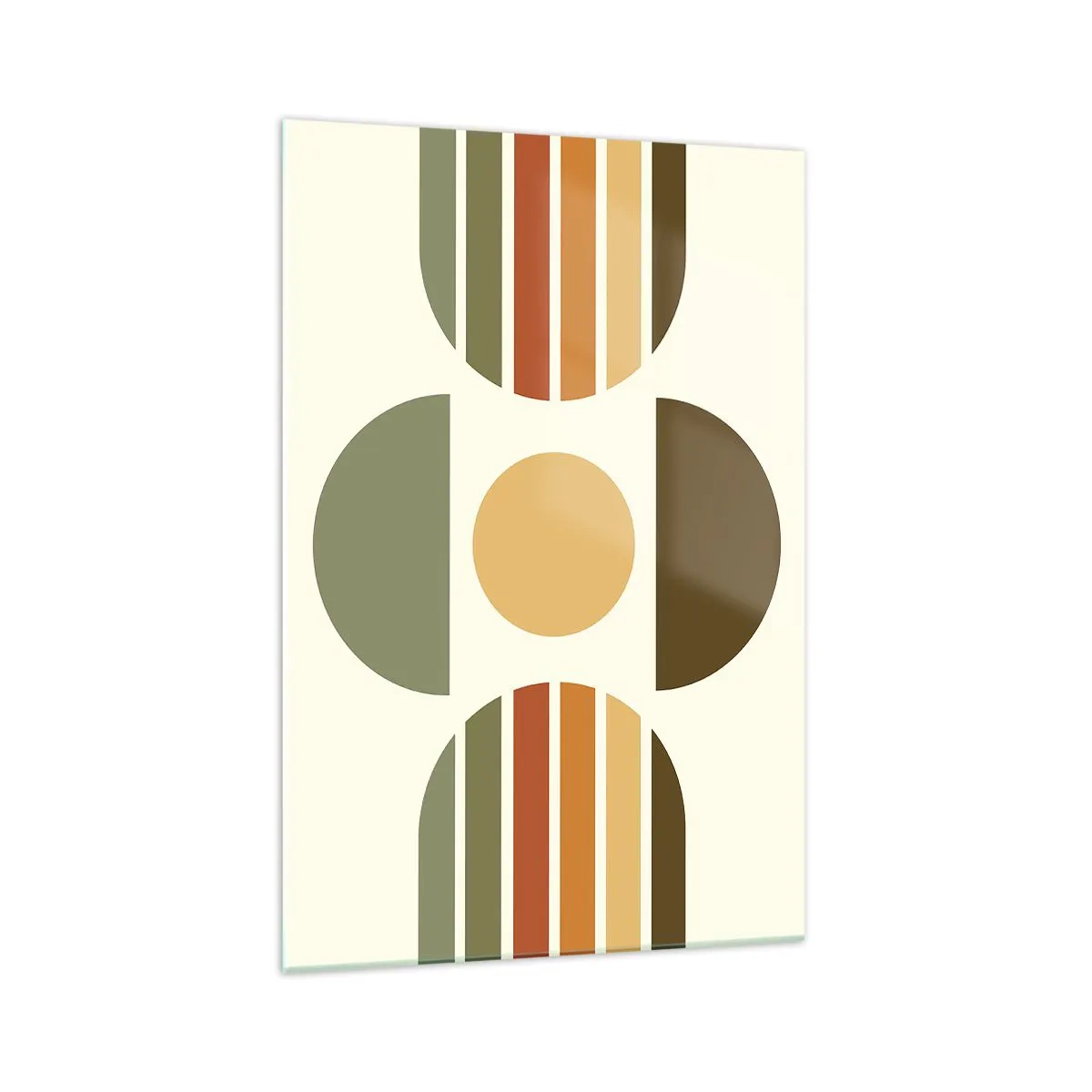 Impression sur verre - Image sur verre - Composition géométrique avec des demi-cercles et des rayures dans des tons terreux - 70x100cm - Dans les coulaurs de la terre - Décoration murale moderne pour le salon et la chambre ARTTOR