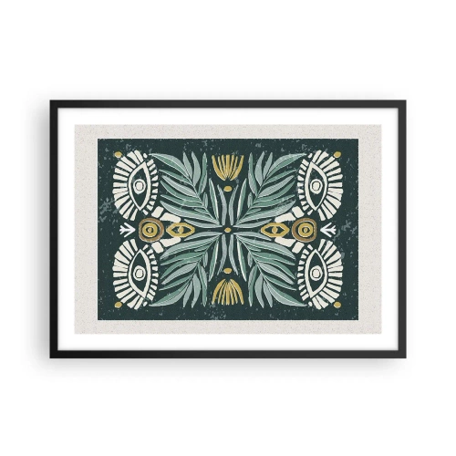 Affiche dans un cadre noir - Poster - Motif végétal symétrique sur fond vert - 70x50cm - Comme une découpe folklorique - Décoration murale moderne pour le salon et la chambre ARTTOR