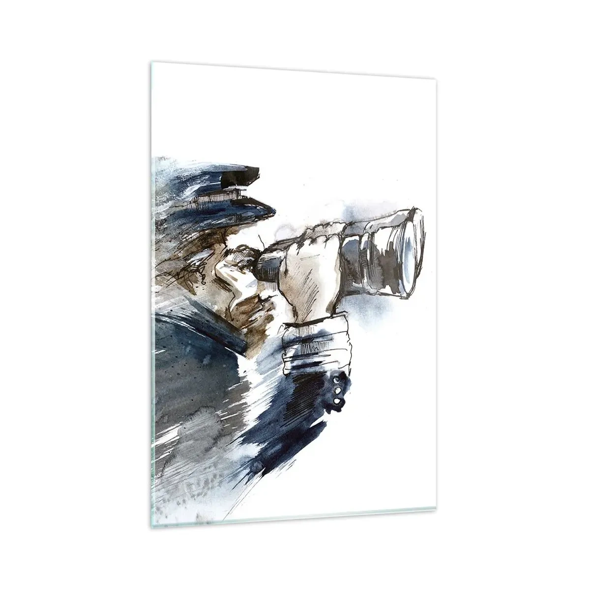 Impression sur verre - Image sur verre - Un capitaine avec des jumelles dans une scène d'aquarelle dynamique - 80x120cm - Dix sur l'échelle de Beaufort ! - Décoration murale moderne pour le salon et la chambre ARTTOR