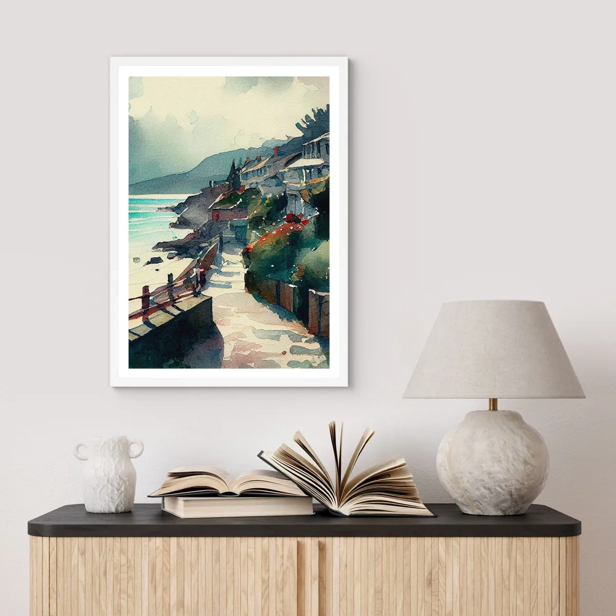 Affiche dans un cadre blanc - Poster - Ville méditerranéenne - 61x91 cm