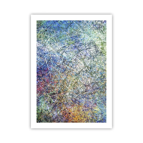 Affiche - Poster - Abstraction colorée avec des lignes dynamiques et des nuances de bleu - 50x70cm - Ce n'est pas si simple - Décoration murale moderne pour le salon et la chambre ARTTOR