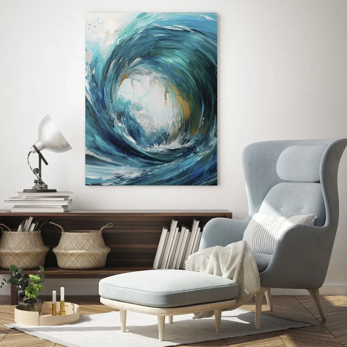 Impression sur verre - Image sur verre - Visualisation d'une puissante vague de mer sous la forme d'un tourbillon d'un bleu intense - 50x70cm - Portail maritime - Décoration murale moderne pour le salon et la chambre ARTTOR