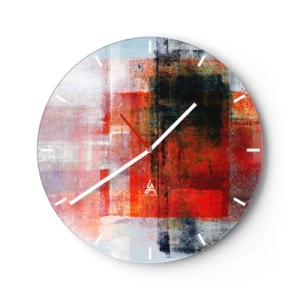 Horloge murale - Pendule murale - Formes géométriques abstraites dans des tons de rouge - 30x30cm - Composition embrasée - Décoration murale moderne pour le salon, la cuisine et la chambre ARTTOR