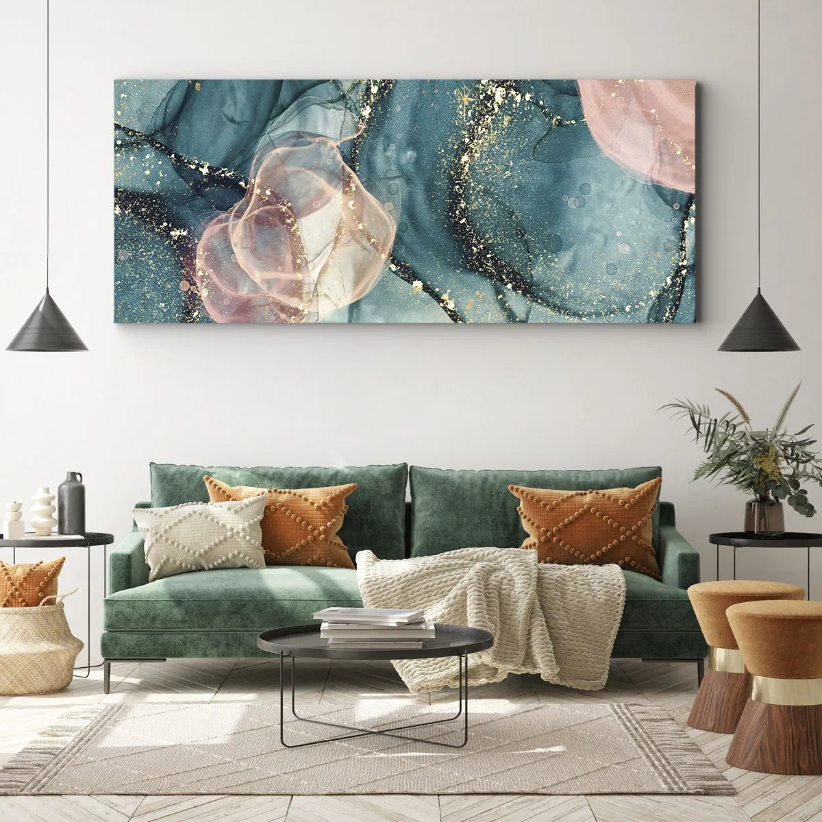 Impression sur toile - Image sur toile - Soie bleu, tulle rose - 100x40 cm