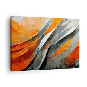 Impression sur toile - Image sur toile - Lignes abstraites dans les tons orange et gris - 70x50cm - Chaleur et froid - Décoration murale moderne pour le salon et la chambre ARTTOR