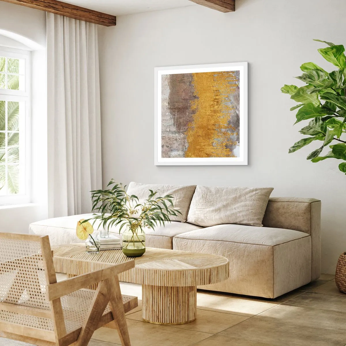 Affiche dans un cadre blanc - Poster - Une explosion d'or - 50x50 cm