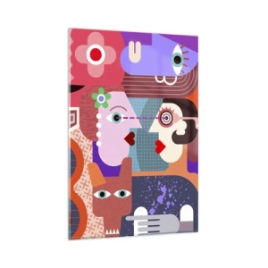 Impression sur verre - Image sur verre - Figures abstraites aux couleurs vives - 80x120cm - Les yeux dans les yeux - Décoration murale moderne pour le salon et la chambre ARTTOR