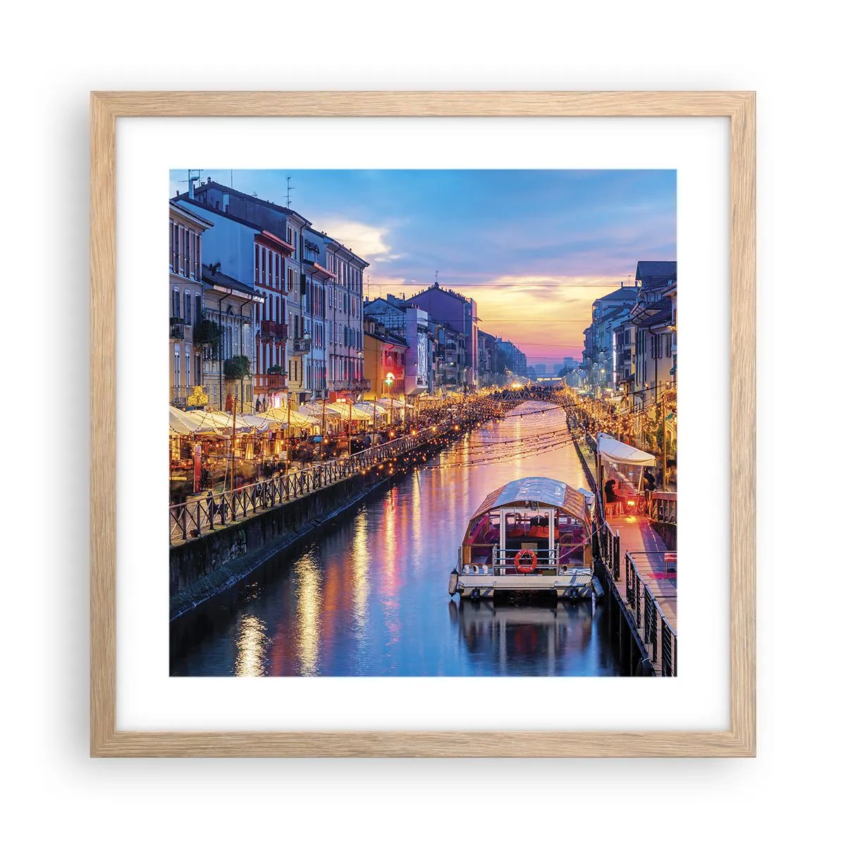 Affiche dans un chêne clair - Poster - Soirée de lumière et de jeu - 40x40 cm