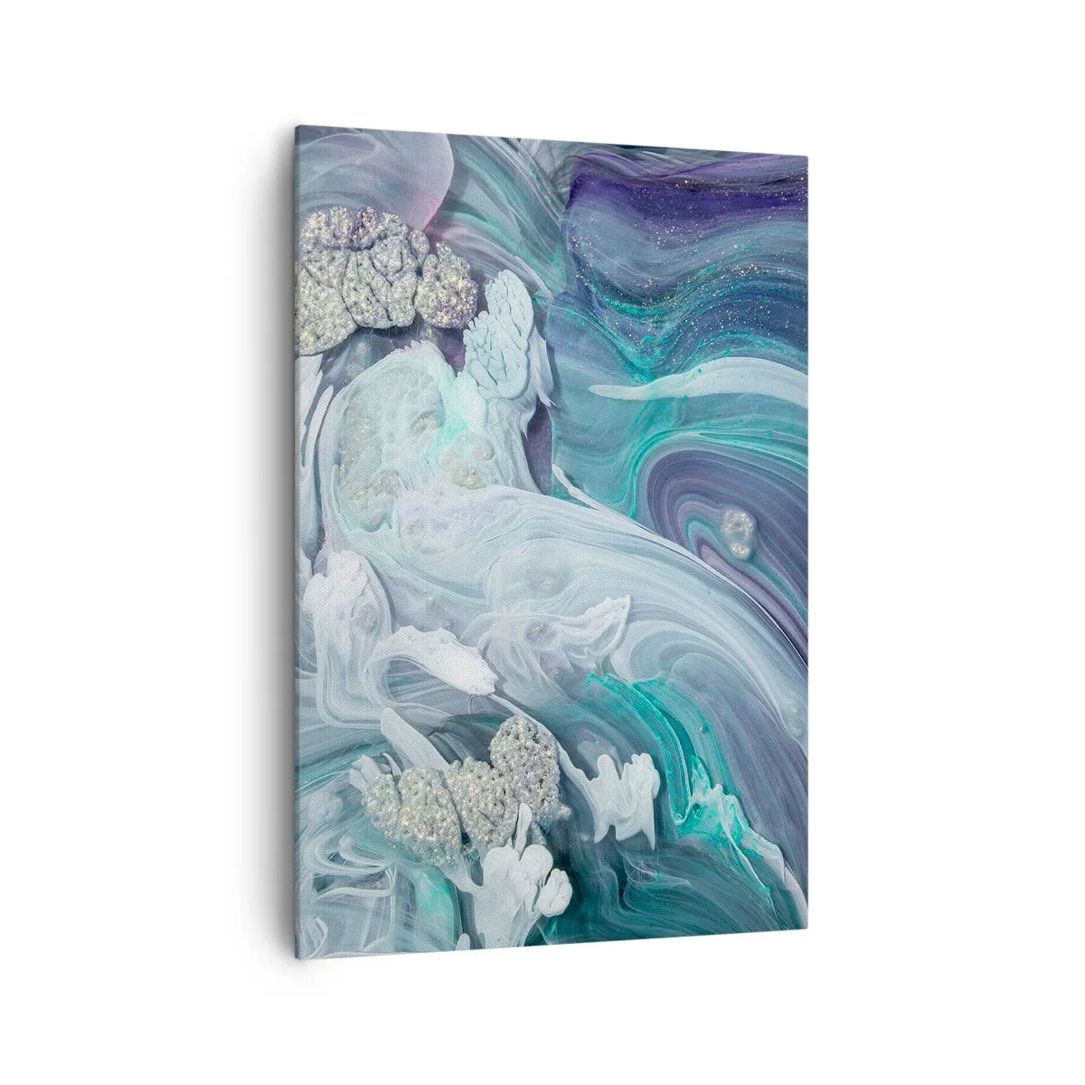 Impression sur toile - Image sur toile - Tourbillons abstraits dans des tons de bleu et de blanc - 70x100cm - Courants bleus - Décoration murale moderne pour le salon et la chambre ARTTOR