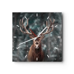 Horloge murale - Pendule murale - Cerf dans une forêt d'hiver avec de la neige qui tombe - 30x30cm - Roi de la forêt couronné - Décoration murale moderne pour le salon et la chambre ARTTOR
