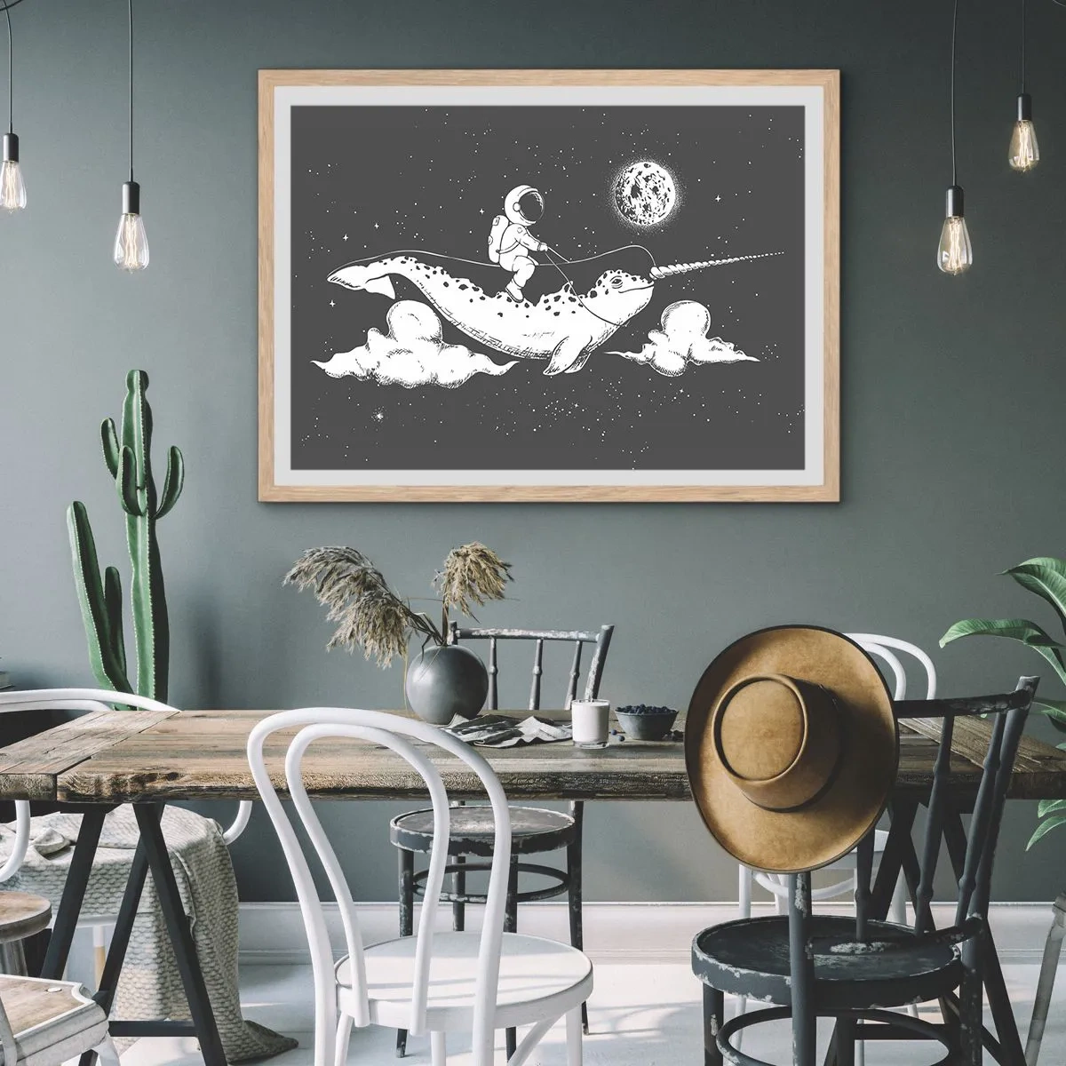 Affiche dans un chêne clair - Poster - Cavalier de l'espace - 100x70 cm