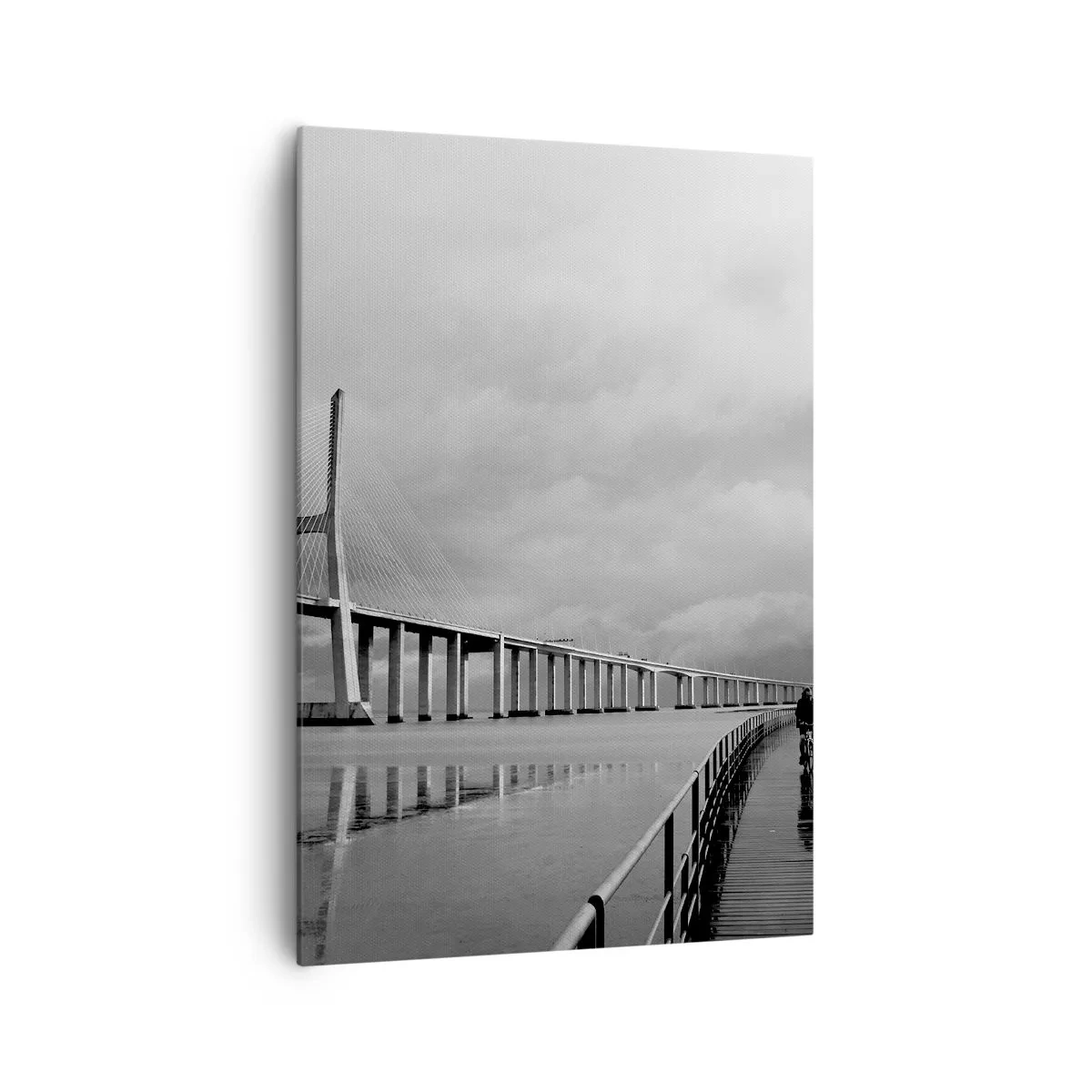 Impression sur toile - Image sur toile - Un pont suspendu au-dessus de l'eau en noir et blanc - 70x100cm - A tous ceux qui lui sont important - Décoration murale moderne pour le salon et la chambre ARTTOR