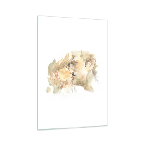 Impression sur verre - Image sur verre - Portrait romantique à l'aquarelle d'un couple s'embrassant - 70x100cm - A moitié trouvé ? - Décoration murale moderne pour le salon et la chambre ARTTOR