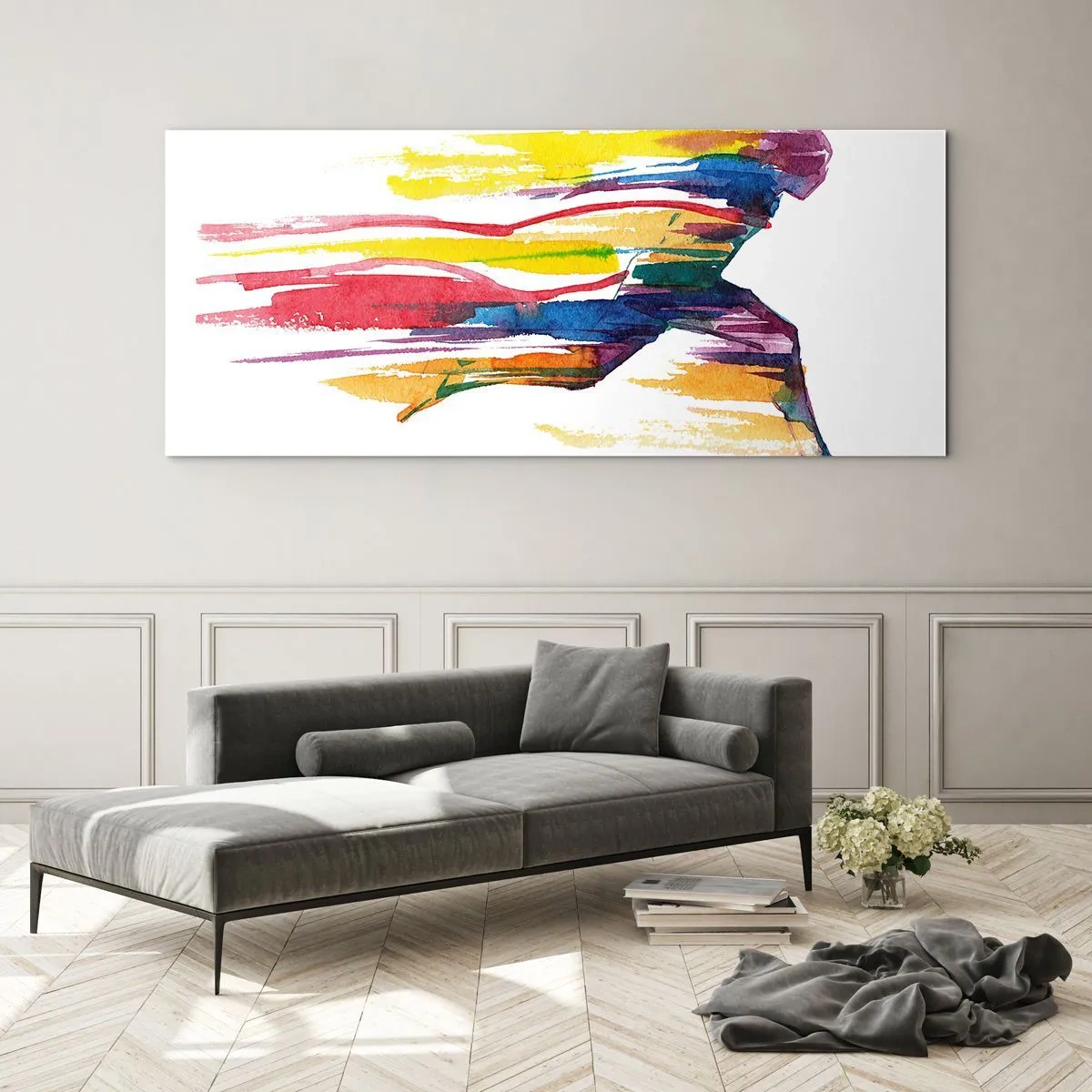 Impression sur verre - Image sur verre - Courir à travers l'arc-en-ciel - 90x30 cm