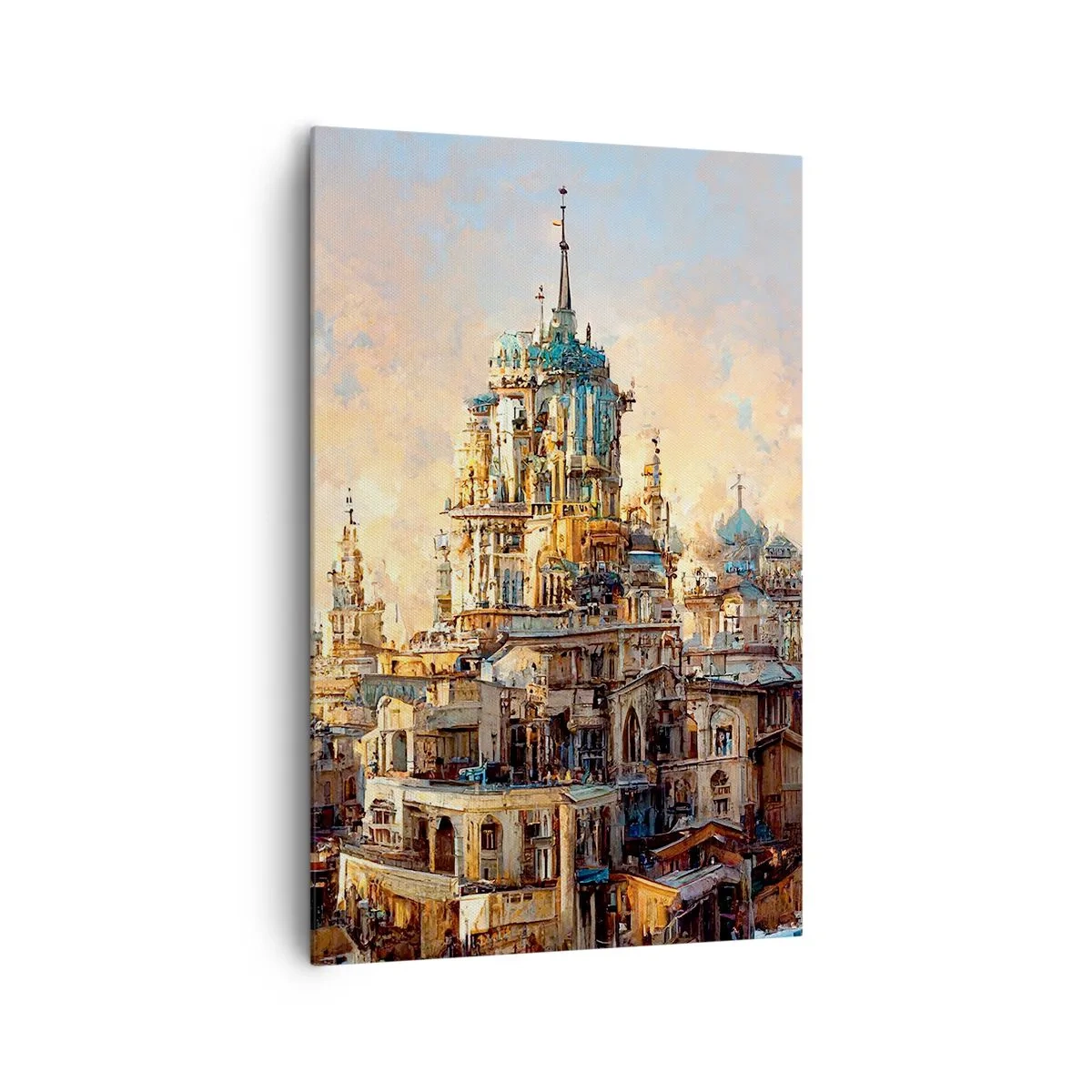 Impression sur toile - Image sur toile - Tours architecturales dans les rayons du soleil couchant - 80x120cm - Ville des villes - Décoration murale moderne pour le salon et la chambre ARTTOR