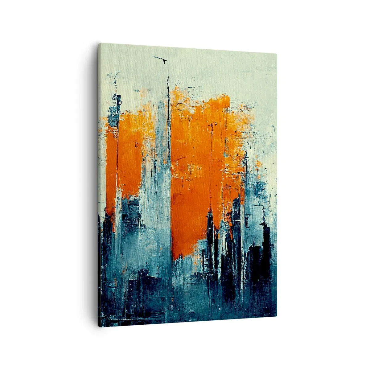 Impression sur toile - Image sur toile - Paysage urbain abstrait dans des tons orange et bleu - 50x70cm - Paysage moderne - Décoration murale moderne pour le salon et la chambre ARTTOR