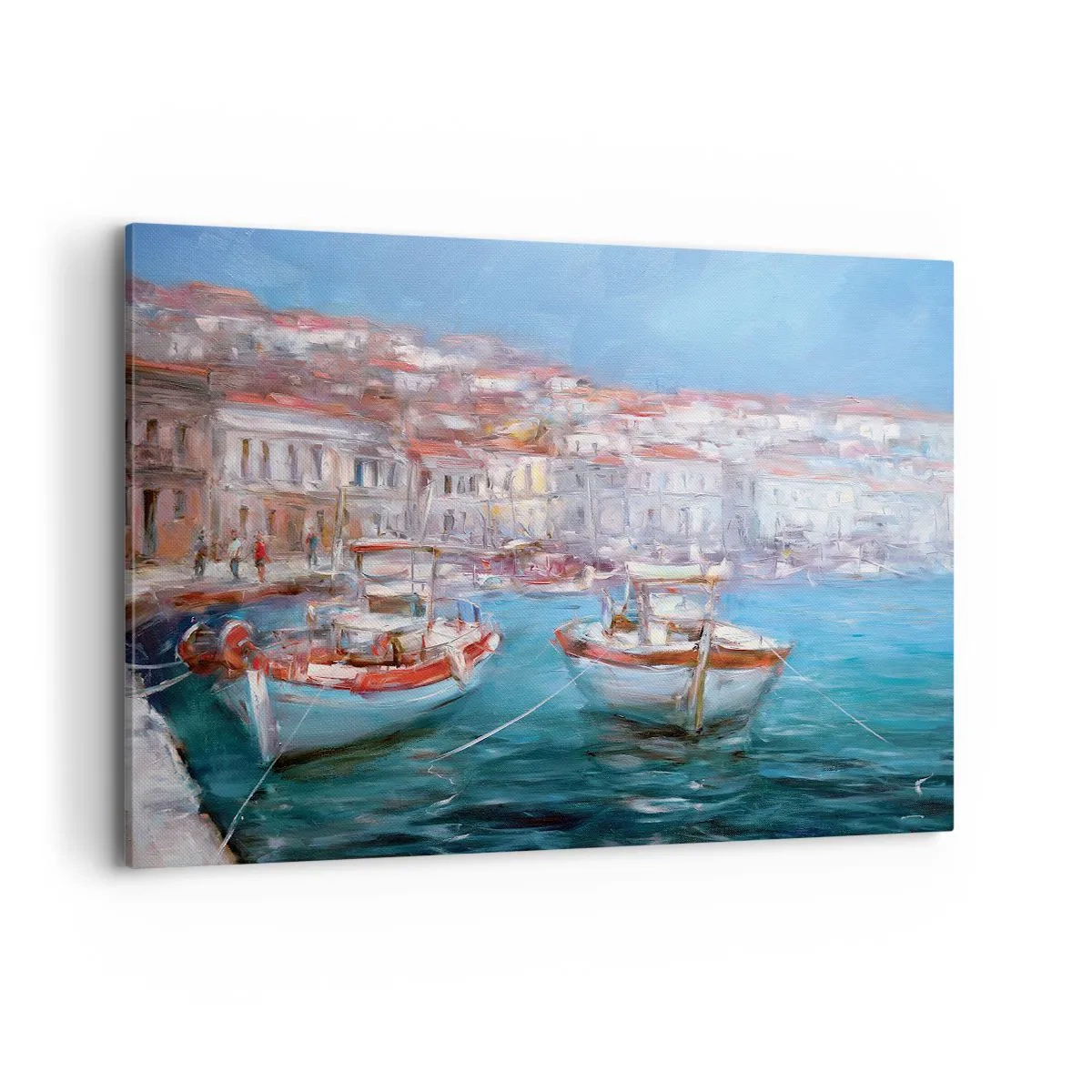 Impression sur toile - Image sur toile - Bateaux dans une baie italienne pittoresque - 100x70cm - Baie italienne - Décoration murale moderne pour le salon et la chambre ARTTOR