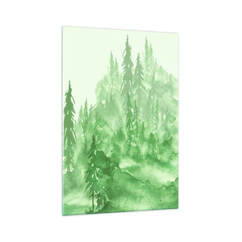 Impression sur verre - Image sur verre - Forêt verte dans un style aquarelle sur un fond clair - 70x100cm - Flou de brouillard vert - Décoration murale moderne pour le salon et la chambre ARTTOR