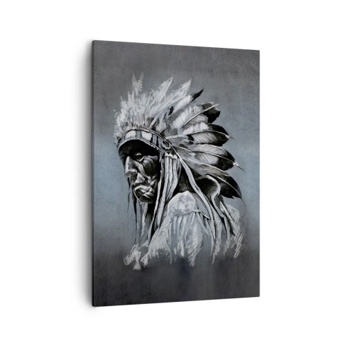 Impression sur toile - Image sur toile - Portrait d'un chef indien portant une coiffe traditionnelle - 50x70cm - Retour aux sources - Décoration murale moderne pour le salon et la chambre ARTTOR