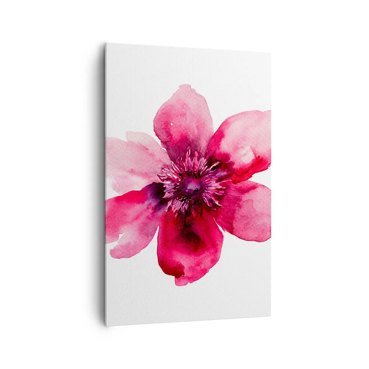 Impression sur toile - Image sur toile - Fleur rose dans un style aquarelle sur fond blanc - 80x120cm - Un baiser parfumé au carmin - Décoration murale moderne pour le salon et la chambre ARTTOR