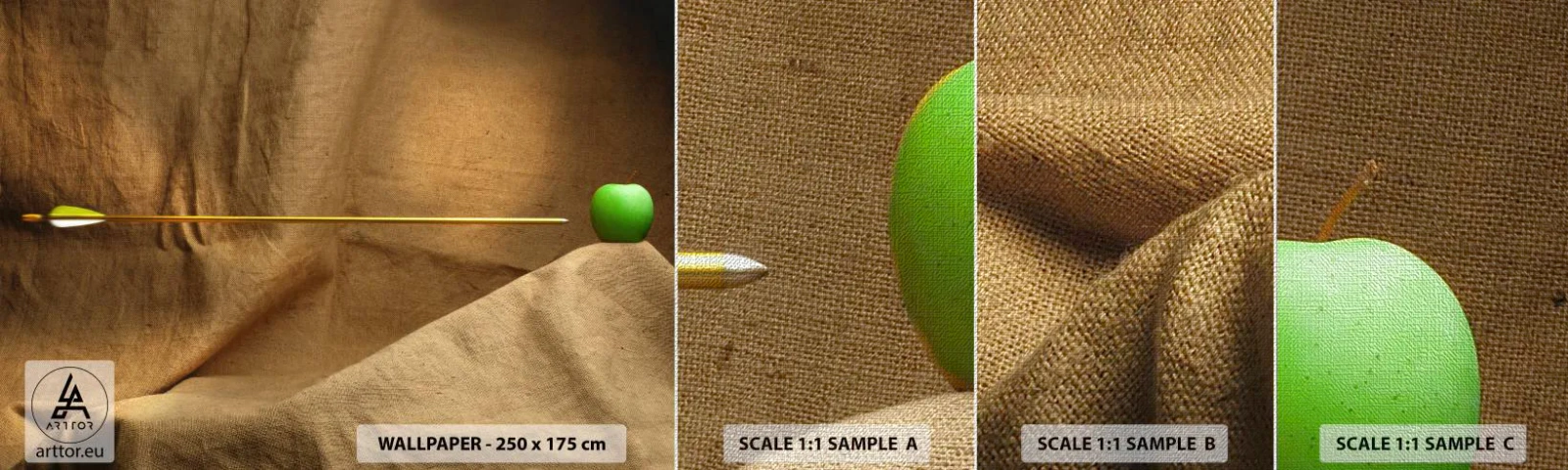 Échantillon de Papier Peint Premium Canvas - Invoquer l'esprit de Guillaume Tell - Graphique, Abstraction, Flèche de tir à l'arc - 100x30 cm