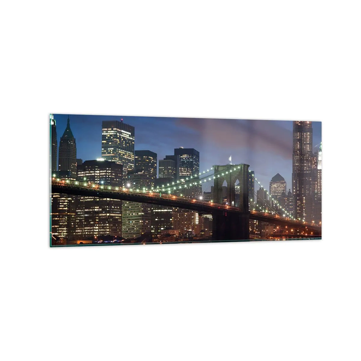 Impression sur verre - Image sur verre - Pont de New York la nuit avec bâtiments illuminés - 120x50cm - Nuit rougeoyante - Décoration murale moderne pour le salon et la chambre ARTTOR