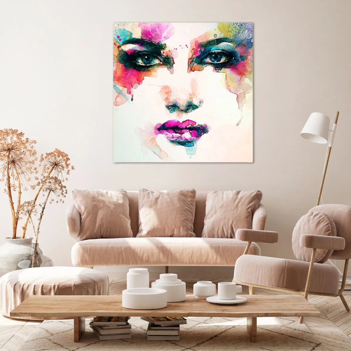 Impression sur toile - Image sur toile - Un portrait peint avec un arc-en-ciel - 50x50 cm