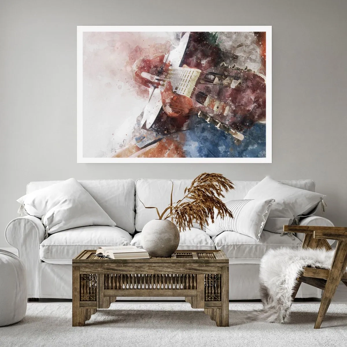 Affiche - Poster - Une interprétation artistique d'une guitare dans un style aquarelle - 100x70cm - Et qu'en pensez-vous ? - Décoration murale moderne pour le salon et la chambre ARTTOR