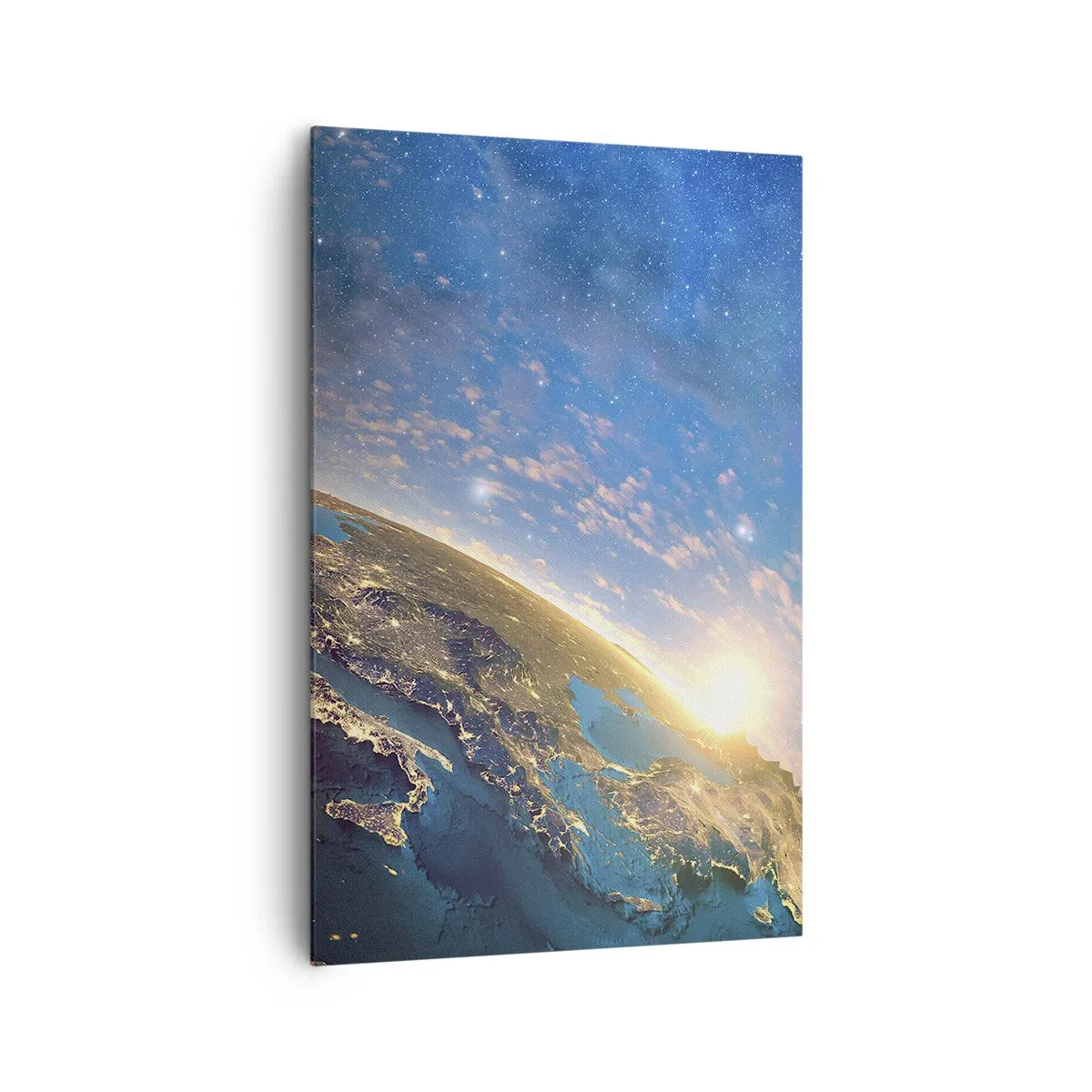 Impression sur toile - Image sur toile - Vue de la Terre depuis l'espace au lever du soleil - 80x120cm - Regardons-nous de loin - Décoration murale moderne pour le salon et la chambre ARTTOR