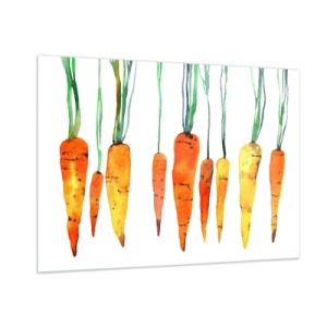 Impression sur verre - Image sur verre - Carottes à l'aquarelle dans différentes nuances d'orange avec des tiges vertes - 100x70cm - La beauté de l'ordinaire - Décoration murale moderne pour le salon et la chambre ARTTOR