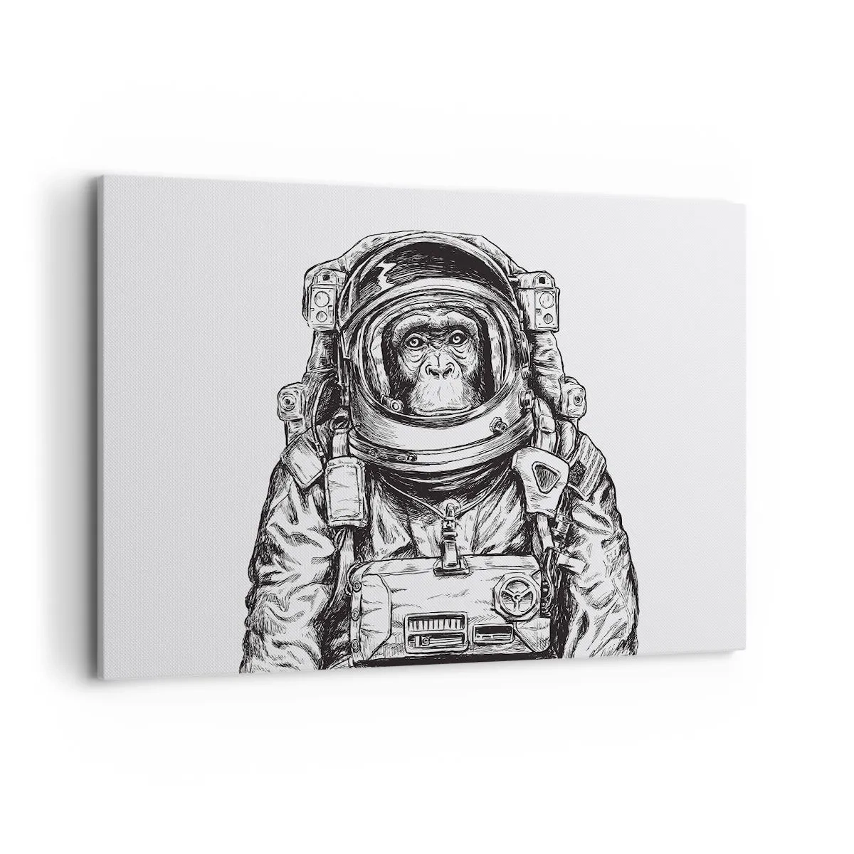 Impression sur toile - Image sur toile - Graphique d'un astronaute en combinaison spatiale avec une tête de singe - 100x70cm - Évolution alternative - Décoration murale moderne pour le salon et la chambre ARTTOR