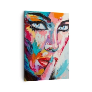 Impression sur toile - Image sur toile - Portrait coloré d'une femme dans un style abstrait - 50x70cm - Notre premier secret - Décoration murale moderne pour le salon et la chambre ARTTOR