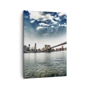 Impression sur toile - Image sur toile - Panorama de la ville avec un pont contre le ciel bleu - 50x70cm - L'île de verre - Décoration murale moderne pour le salon et la chambre ARTTOR