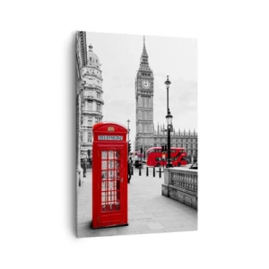 Impression sur toile - Image sur toile - Une cabine téléphonique rouge avec Big Ben en arrière-plan à Londres - 80x120cm - Sans aucun doute Londres - Décoration murale moderne pour le salon et la chambre ARTTOR