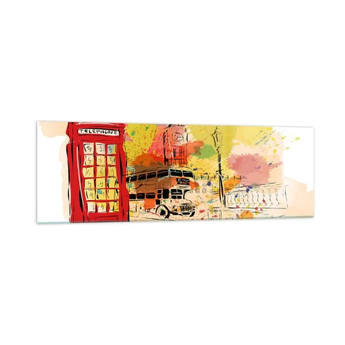 Impression sur verre - Image sur verre - Thème londonien avec bus rouge et stand - 160x50cm - La ville de la variété - Décoration murale moderne pour le salon et la chambre ARTTOR