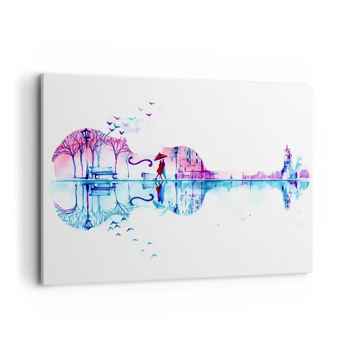 Impression sur toile - Image sur toile - Silhouette de ville en forme de violon aux couleurs aquarelles - 100x70cm - Je vous apporterai de cantiques de pluie - Décoration murale moderne pour le salon et la chambre ARTTOR