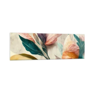 Impression sur verre - Image sur verre - Fleurs colorées de style tropical sur fond clair - 160x50cm - Fleurs des îles du sud - Décoration murale moderne pour le salon et la chambre ARTTOR