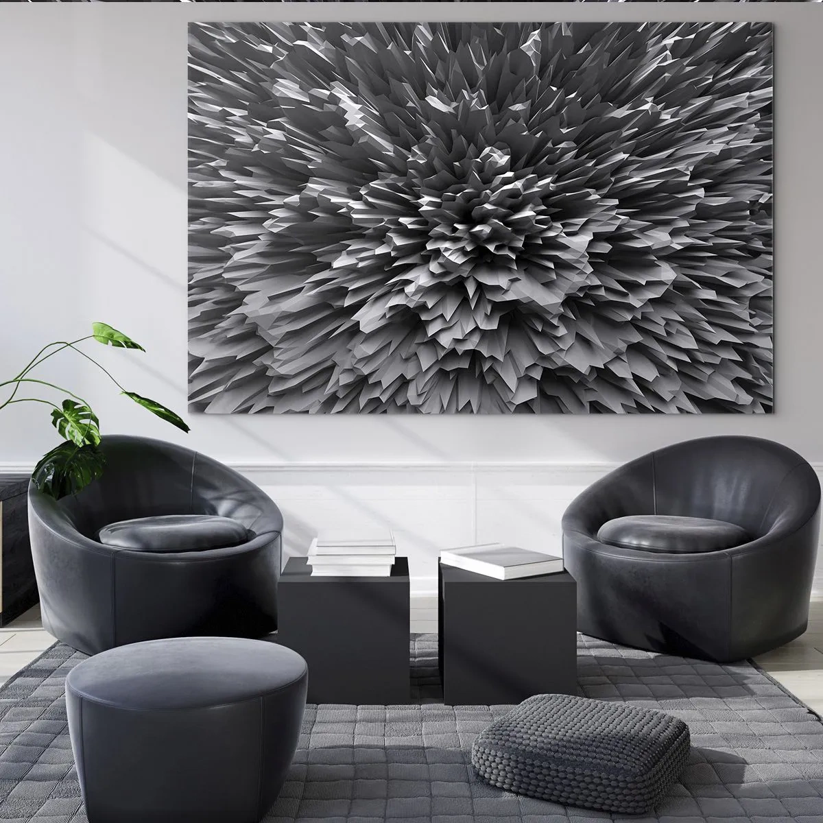 Impression sur verre - Image sur verre - Structure 3D abstraite en noir et blanc avec des bords nets - 120x80cm - Ça ne peut pas être plus dur que ça - Décoration murale moderne pour le salon et la chambre ARTTOR