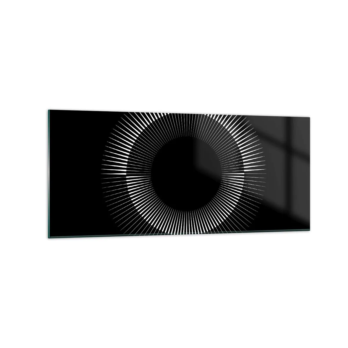 Impression sur verre - Image sur verre - Cercle graphique avec des rayons en noir et blanc - 120x50cm - Soleil noir - Décoration murale moderne pour le salon et la chambre ARTTOR