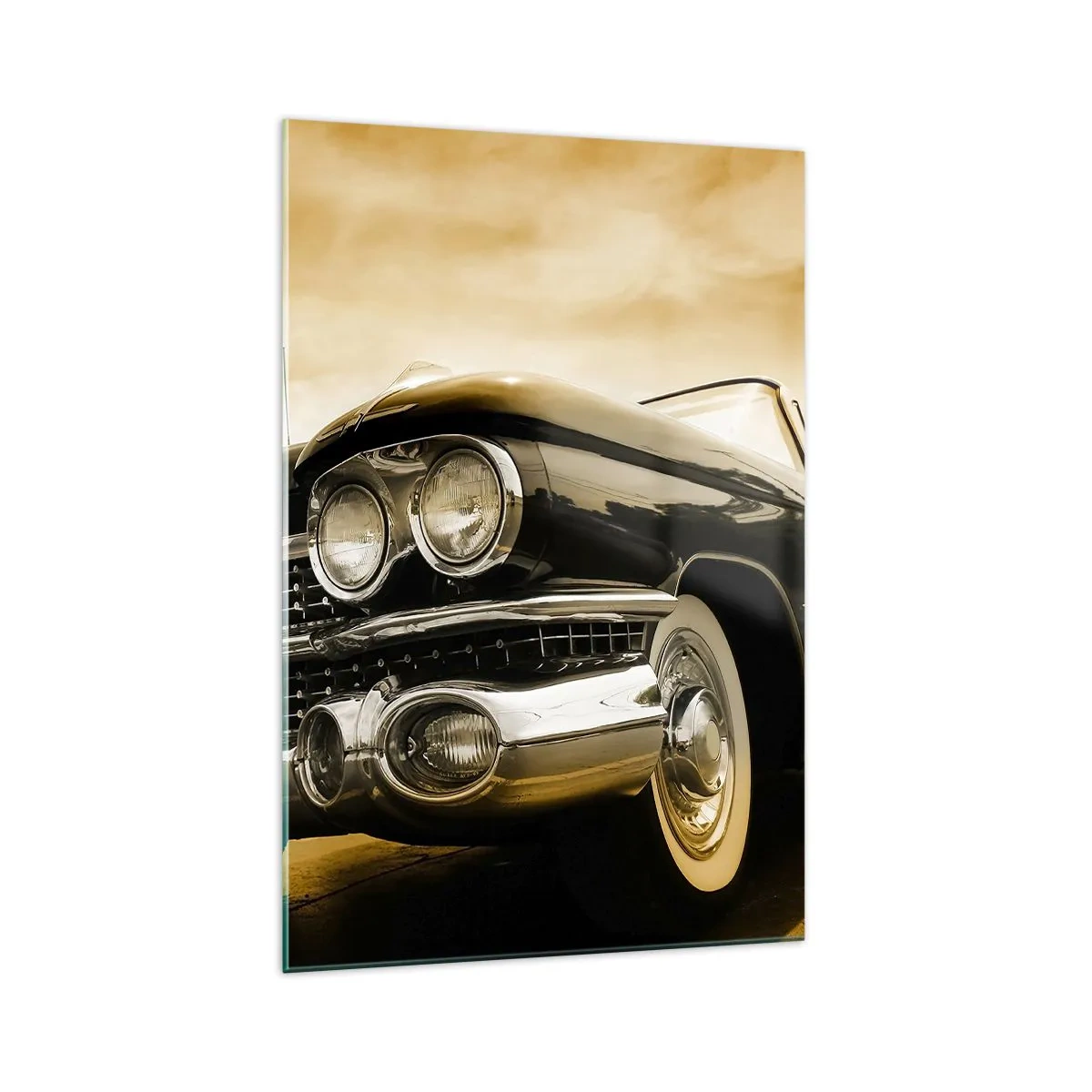 Impression sur verre - Image sur verre - Une voiture vintage au look rétro et aux détails chromés. - 70x100cm - Les classiques ne passent jamais - Décoration murale moderne pour le salon et la chambre ARTTOR